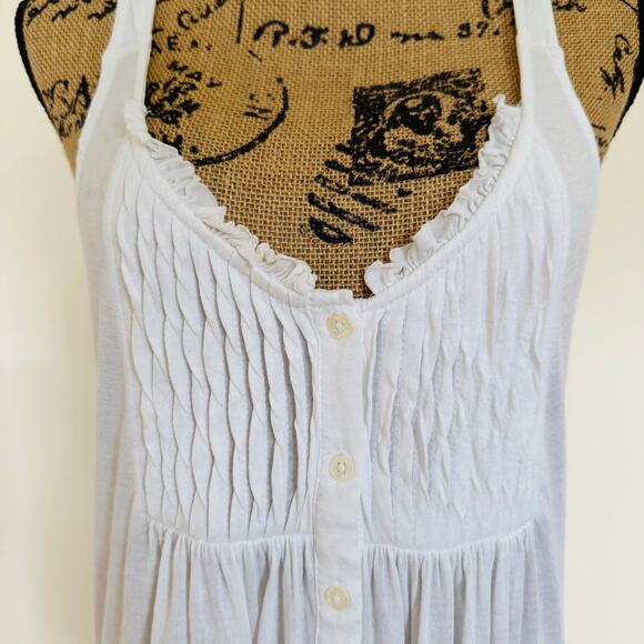 Banana Republic Womens White Ruffle Weavy Button Down Feminine Tank Top Sz Large - Picture 2 of 8